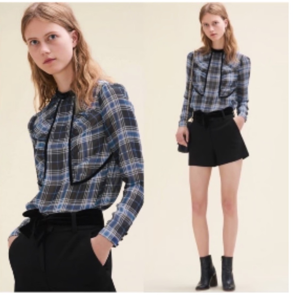 NWT $210 Maje Lancho Floaty Check Blouse Top Size M